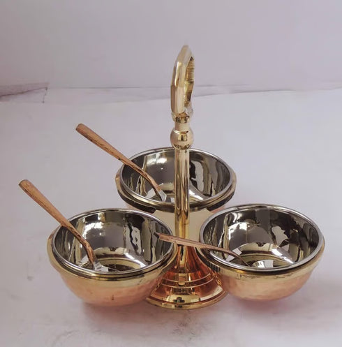 Steel Copper Pickle Bowl Set With Handle